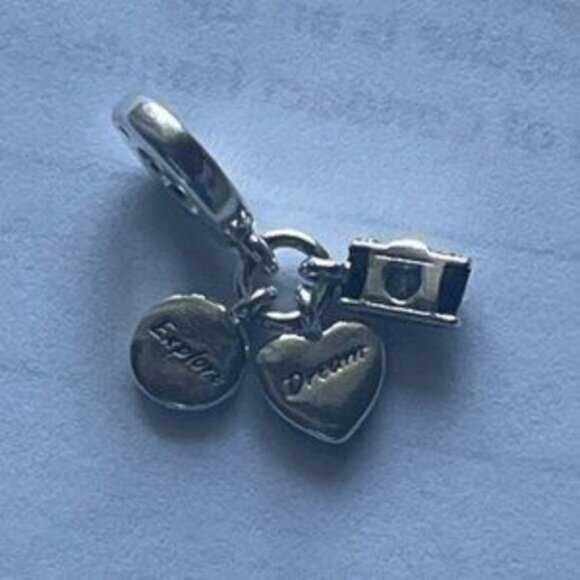 Pandora Camera, Heart & Compass Triple Dangle Charm - Picture 3 of 4